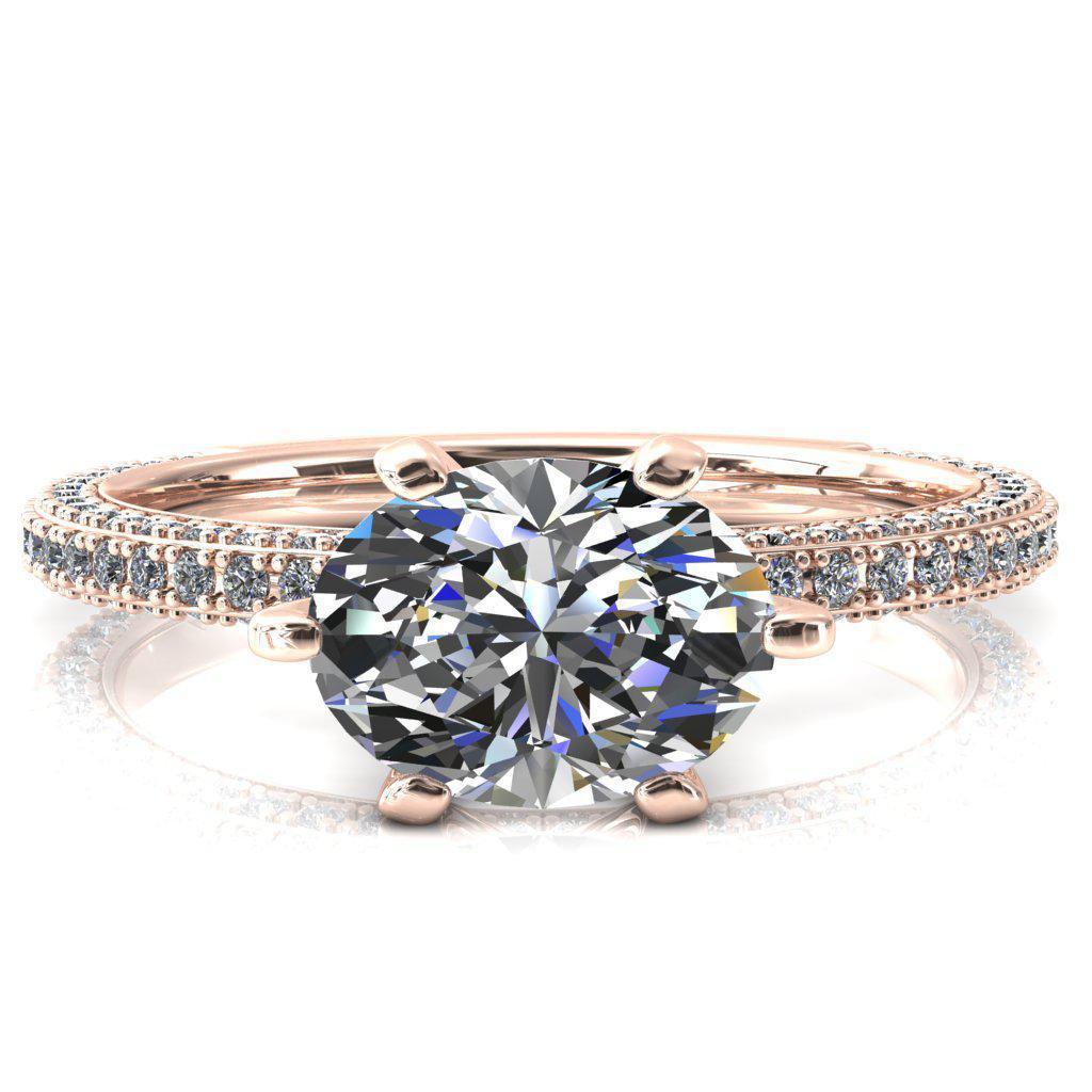 Mariyah Oval Center Stone East-West 6 Prong 3/4 Eternity 3 Sided Diamond Shank Engagement Ring-FIRE & BRILLIANCE