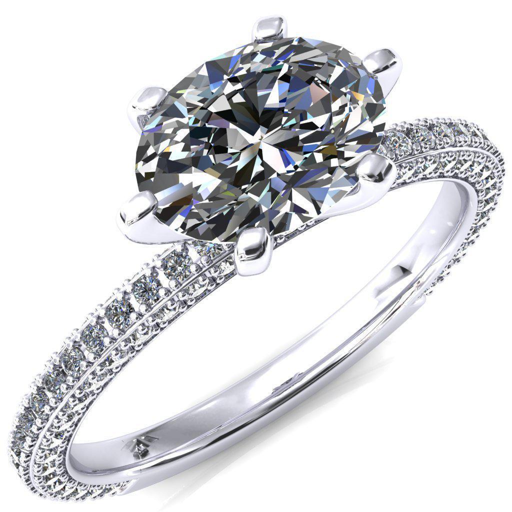 Mariyah Oval Center Stone East-West 6 Prong 3/4 Eternity 3 Sided Diamond Shank Engagement Ring-FIRE & BRILLIANCE