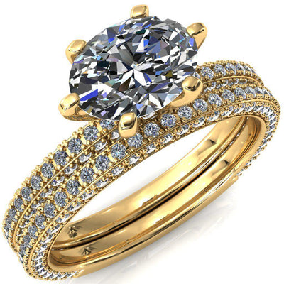 Mariyah Oval Center Stone East-West 6 Prong 3/4 Eternity 3 Sided Diamond Shank Engagement Ring-FIRE & BRILLIANCE