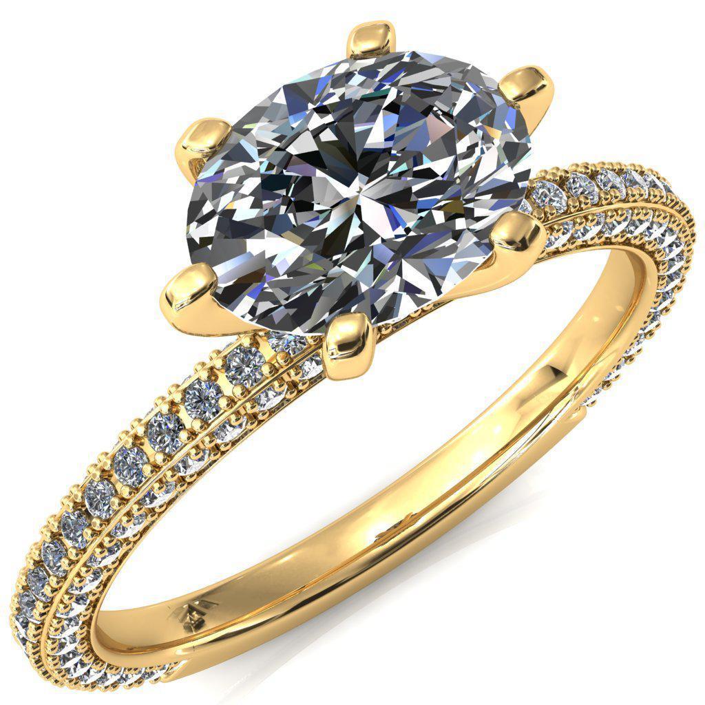 Mariyah Oval Center Stone East-West 6 Prong 3/4 Eternity 3 Sided Diamond Shank Engagement Ring-FIRE & BRILLIANCE