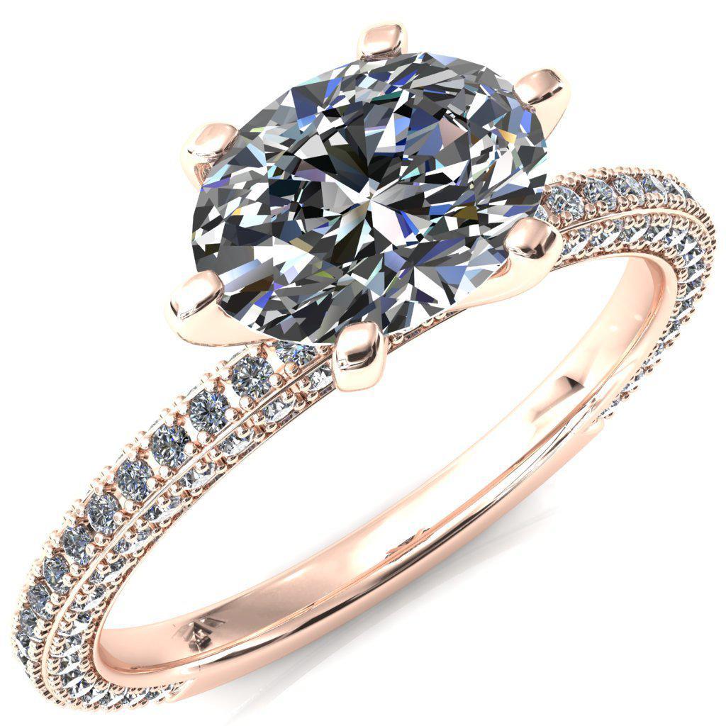 Mariyah Oval Center Stone East-West 6 Prong 3/4 Eternity 3 Sided Diamond Shank Engagement Ring-FIRE & BRILLIANCE