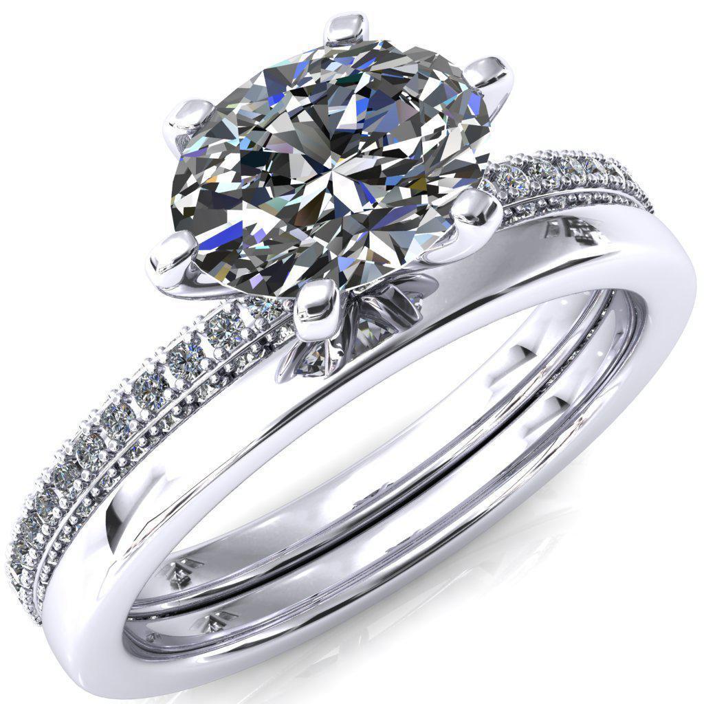 Mariyah Oval Center Stone East-West 6 Prong 3/4 Eternity 3 Sided Diamond Shank Engagement Ring-FIRE & BRILLIANCE