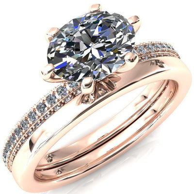 Mariyah Oval Center Stone East-West 6 Prong 3/4 Eternity 3 Sided Diamond Shank Engagement Ring-FIRE & BRILLIANCE