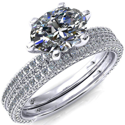 Mariyah Oval Center Stone East-West 6 Prong 3/4 Eternity 3 Sided Diamond Shank Engagement Ring-FIRE & BRILLIANCE