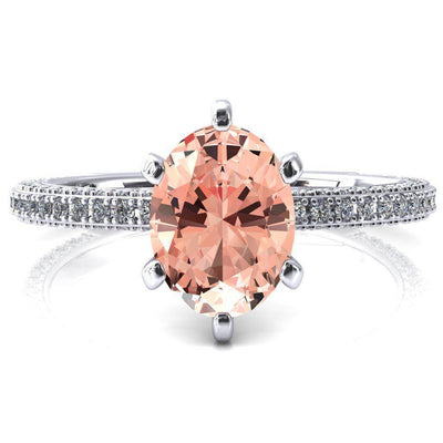 Mariyah Oval Champagne Sapphire 6 Prong 3/4 Eternity 3 Sided Diamond Shank Engagement Ring-FIRE & BRILLIANCE