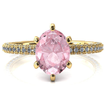 Mariyah Oval Pink Sapphire 6 Prong 3/4 Eternity 3 Sided Diamond Shank Engagement Ring-FIRE & BRILLIANCE