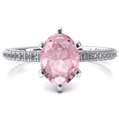 Mariyah Oval Pink Sapphire 6 Prong 3/4 Eternity 3 Sided Diamond Shank Engagement Ring-FIRE & BRILLIANCE