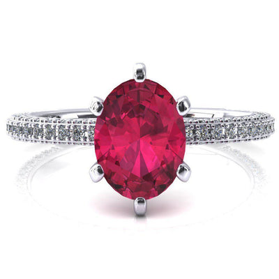 Mariyah Oval Ruby 6 Prong 3/4 Eternity 3 Sided Diamond Shank Engagement Ring-FIRE & BRILLIANCE