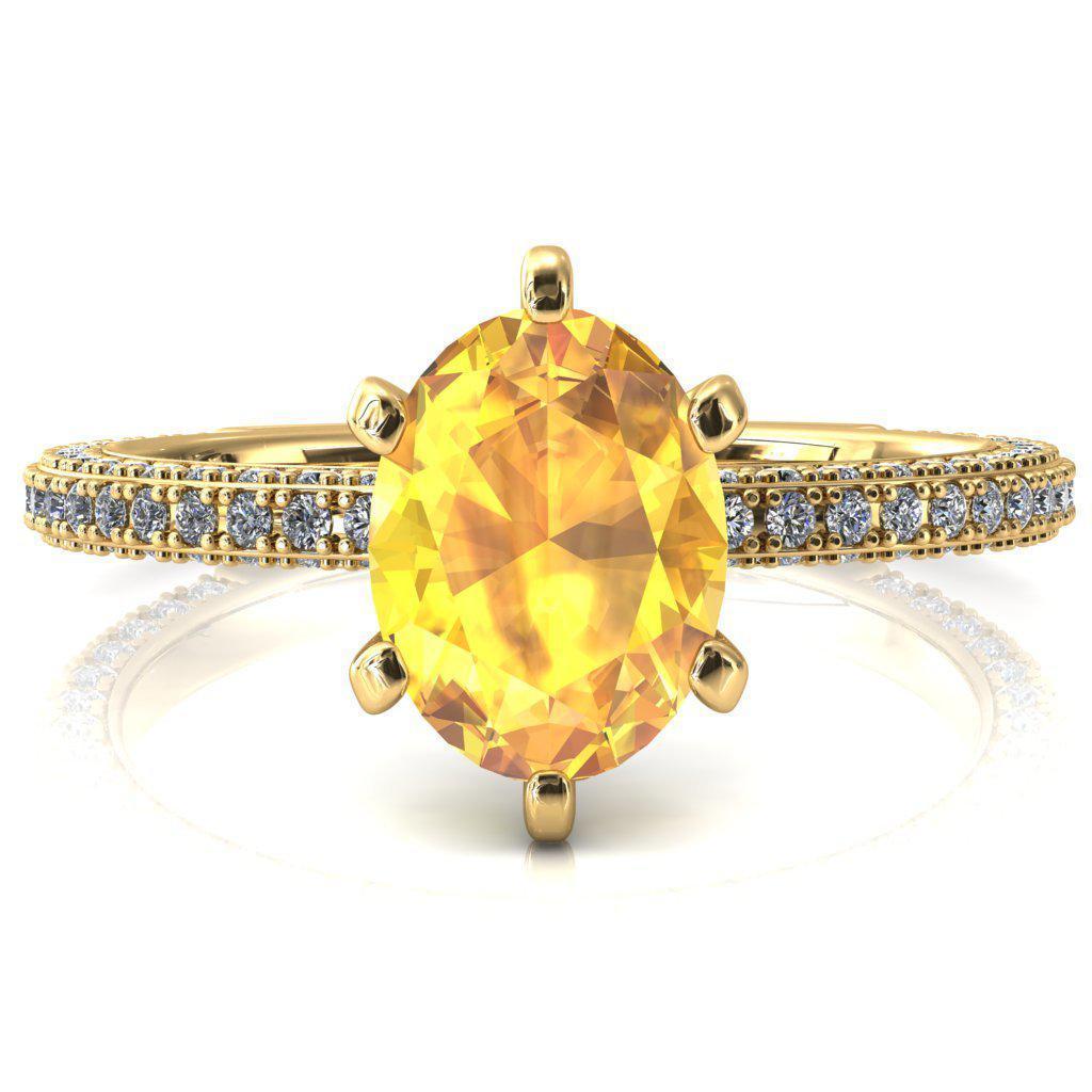 Mariyah Oval Yellow Sapphire 6 Prong 3/4 Eternity 3 Sided Diamond Shank Engagement Ring-FIRE & BRILLIANCE