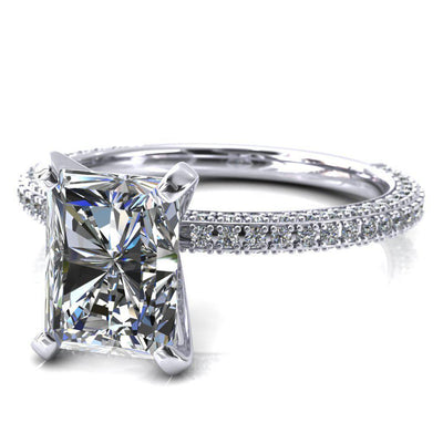 Mariyah Radiant Moissanite 4 Prong 3/4 Eternity 3 Sided Diamond Shank Engagement Ring-Custom-Made Jewelry-Fire & Brilliance ®