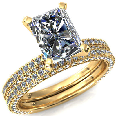 Mariyah Radiant Moissanite 4 Prong 3/4 Eternity 3 Sided Diamond Shank Engagement Ring-Custom-Made Jewelry-Fire & Brilliance ®