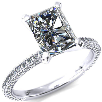 Mariyah Radiant Moissanite 4 Prong 3/4 Eternity 3 Sided Diamond Shank Engagement Ring-Custom-Made Jewelry-Fire & Brilliance ®