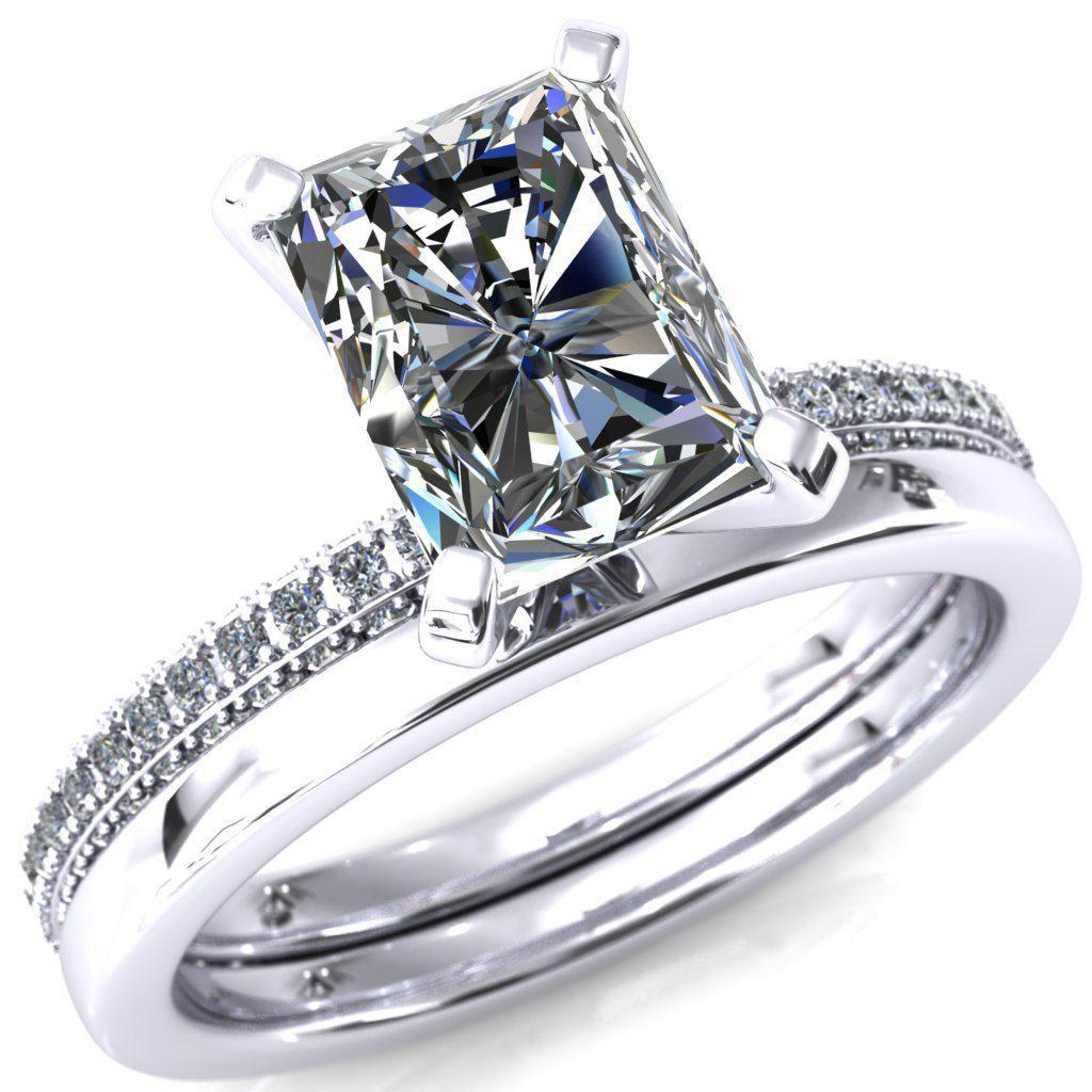 Mariyah Radiant Moissanite 4 Prong 3/4 Eternity 3 Sided Diamond Shank Engagement Ring-Custom-Made Jewelry-Fire & Brilliance ®