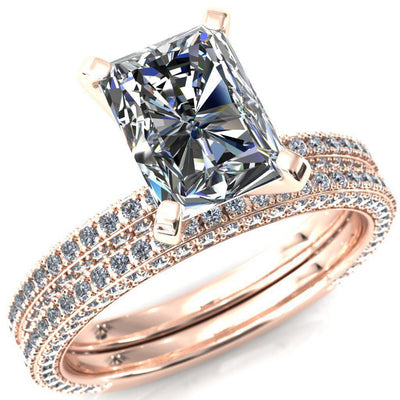 Mariyah Radiant Moissanite 4 Prong 3/4 Eternity 3 Sided Diamond Shank Engagement Ring-Custom-Made Jewelry-Fire & Brilliance ®