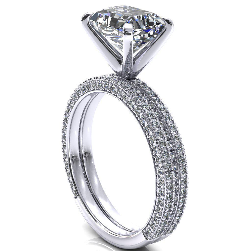 Mariyah Radiant Moissanite East-West 4 Prong 3/4 Eternity 3 Sided Diamond Shank Engagement Ring-FIRE & BRILLIANCE