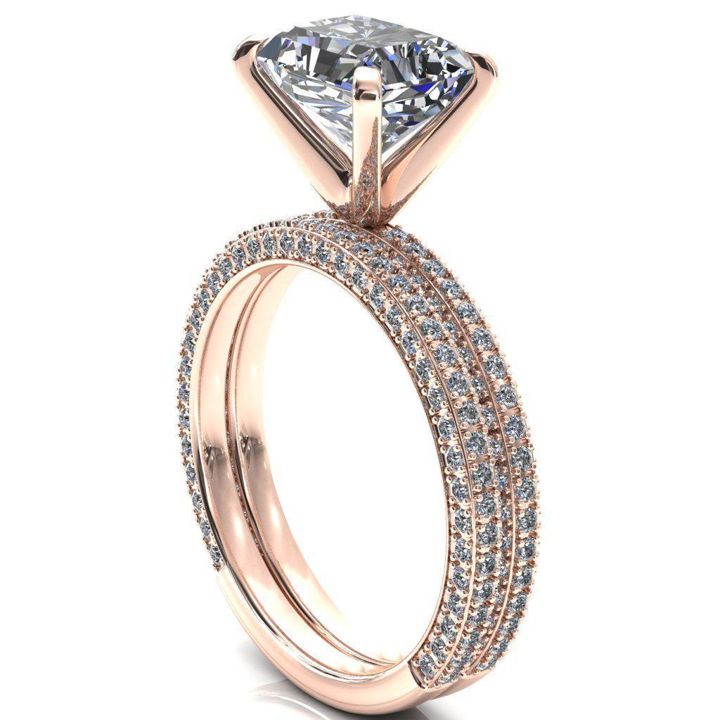 Mariyah Radiant Moissanite East-West 4 Prong 3/4 Eternity 3 Sided Diamond Shank Engagement Ring-FIRE & BRILLIANCE