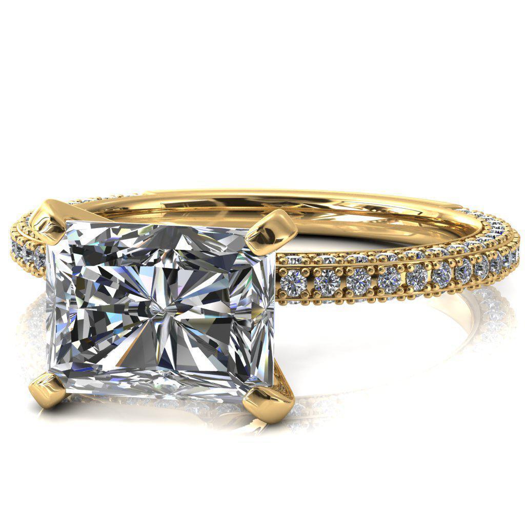 Mariyah Radiant Moissanite East-West 4 Prong 3/4 Eternity 3 Sided Diamond Shank Engagement Ring-FIRE & BRILLIANCE