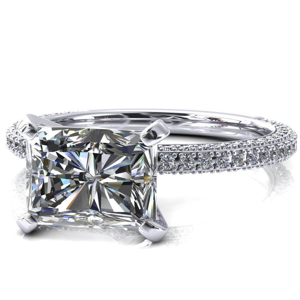 Mariyah Radiant Moissanite East-West 4 Prong 3/4 Eternity 3 Sided Diamond Shank Engagement Ring-FIRE & BRILLIANCE