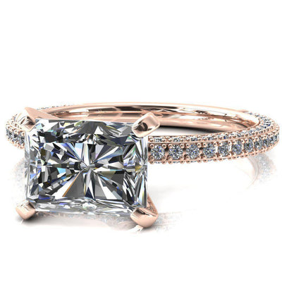 Mariyah Radiant Moissanite East-West 4 Prong 3/4 Eternity 3 Sided Diamond Shank Engagement Ring-FIRE & BRILLIANCE