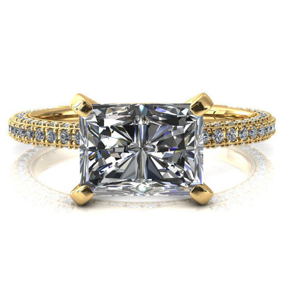 Mariyah Radiant Moissanite East-West 4 Prong 3/4 Eternity 3 Sided Diamond Shank Engagement Ring-FIRE & BRILLIANCE