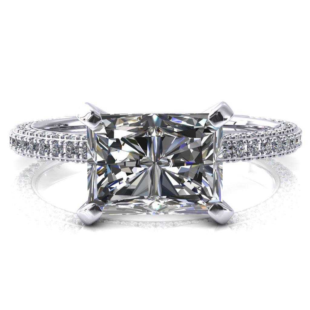 Mariyah Radiant Moissanite East-West 4 Prong 3/4 Eternity 3 Sided Diamond Shank Engagement Ring-FIRE & BRILLIANCE