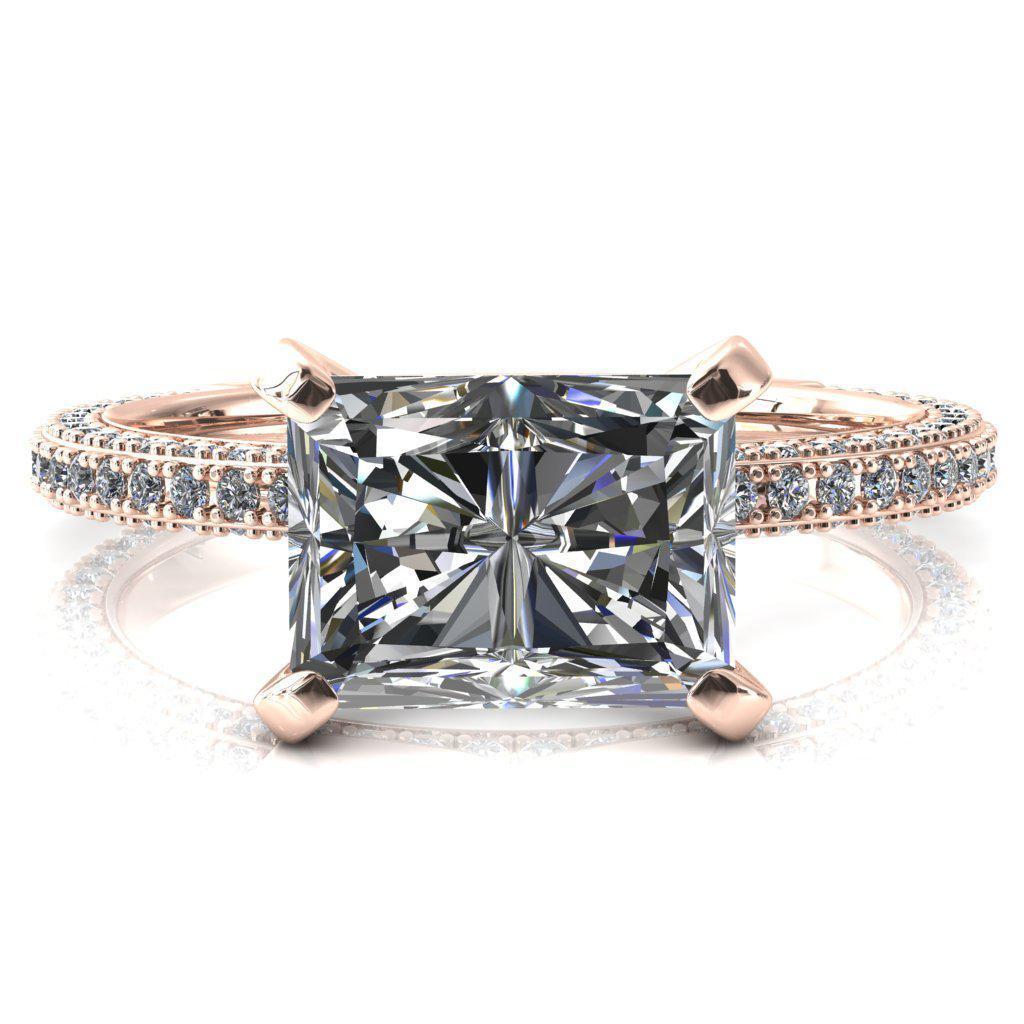 Mariyah Radiant Moissanite East-West 4 Prong 3/4 Eternity 3 Sided Diamond Shank Engagement Ring-FIRE & BRILLIANCE