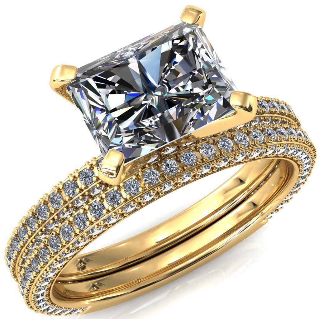 Mariyah Radiant Moissanite East-West 4 Prong 3/4 Eternity 3 Sided Diamond Shank Engagement Ring-FIRE & BRILLIANCE