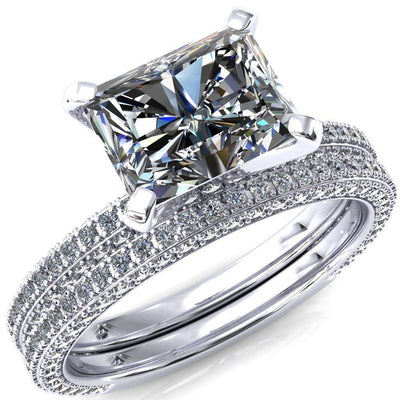 Mariyah Radiant Moissanite East-West 4 Prong 3/4 Eternity 3 Sided Diamond Shank Engagement Ring-FIRE & BRILLIANCE