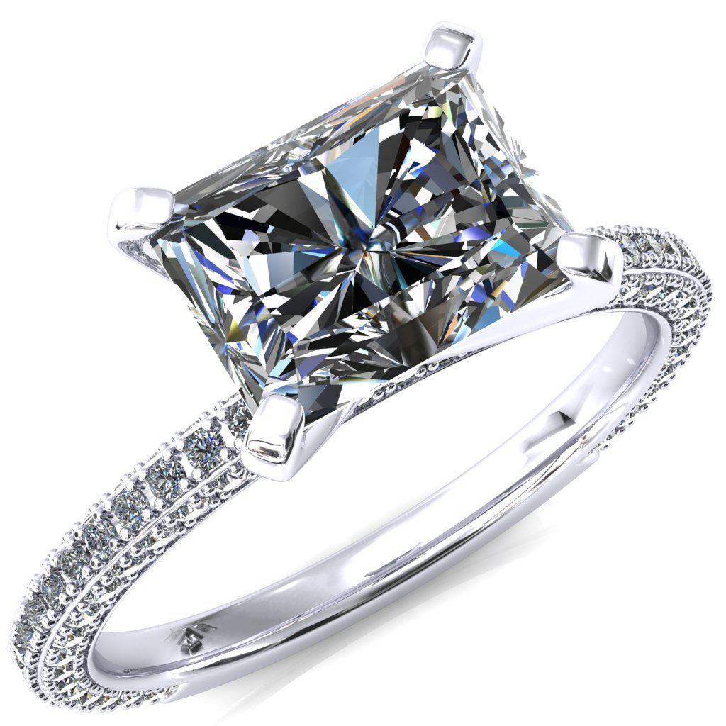 Mariyah Radiant Moissanite East-West 4 Prong 3/4 Eternity 3 Sided Diamond Shank Engagement Ring-FIRE & BRILLIANCE