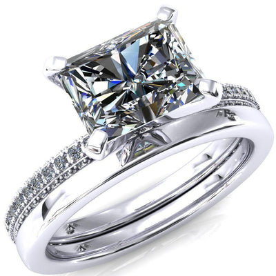 Mariyah Radiant Moissanite East-West 4 Prong 3/4 Eternity 3 Sided Diamond Shank Engagement Ring-FIRE & BRILLIANCE