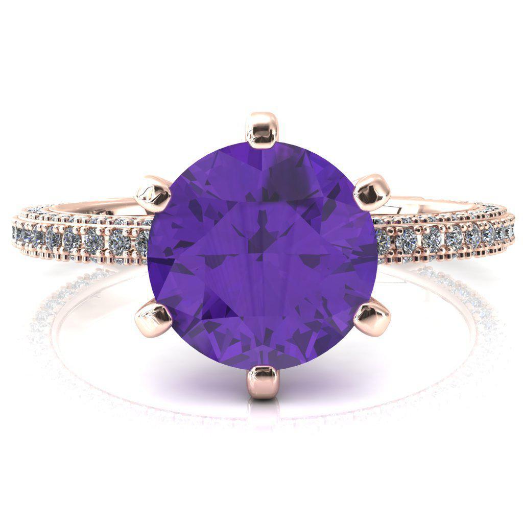 Mariyah Round Amethyst 6 Prong 3/4 Eternity 3 Sided Diamond Shank Engagement Ring-FIRE & BRILLIANCE