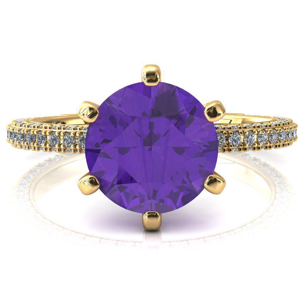 Mariyah Round Amethyst 6 Prong 3/4 Eternity 3 Sided Diamond Shank Engagement Ring-FIRE & BRILLIANCE