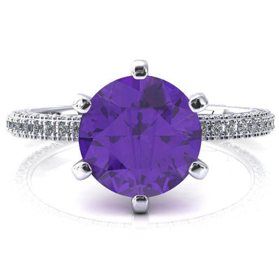 Mariyah Round Amethyst 6 Prong 3/4 Eternity 3 Sided Diamond Shank Engagement Ring-FIRE & BRILLIANCE