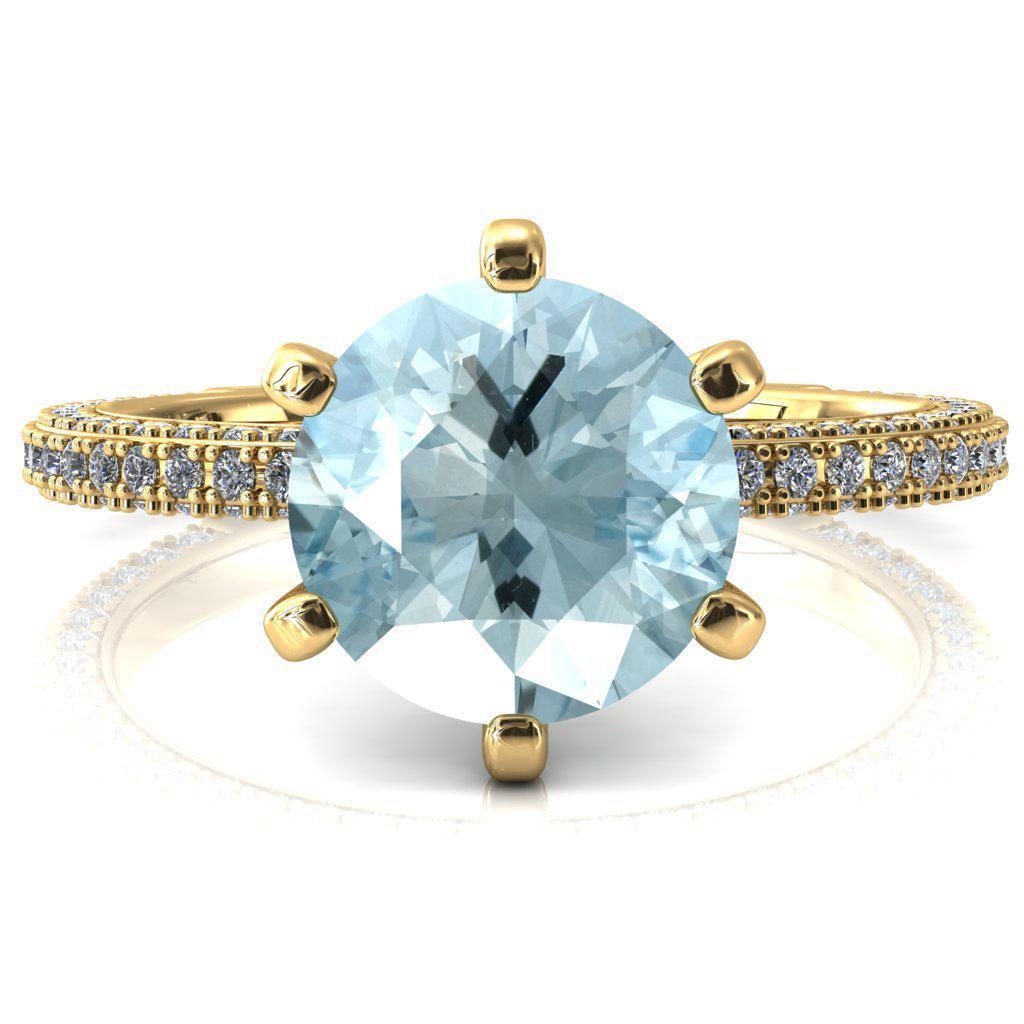 Mariyah Round Aqua Blue Spinel 6 Prong 3/4 Eternity 3 Sided Diamond Shank Engagement Ring-FIRE & BRILLIANCE