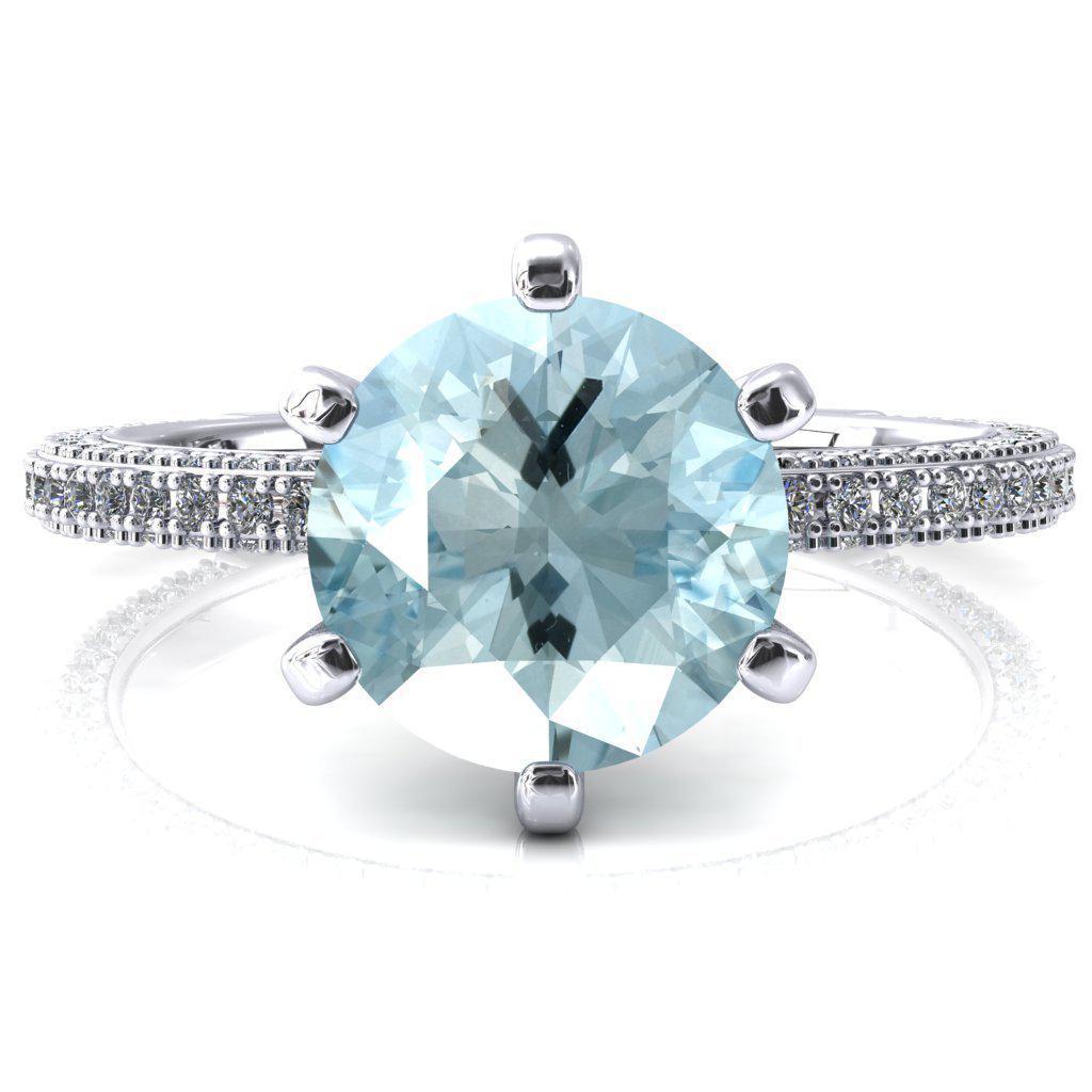 Mariyah Round Aqua Blue Spinel 6 Prong 3/4 Eternity 3 Sided Diamond Shank Engagement Ring-FIRE & BRILLIANCE