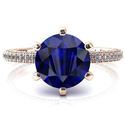 Mariyah Round Blue Sapphire 6 Prong 3/4 Eternity 3 Sided Diamond Shank Engagement Ring-FIRE & BRILLIANCE