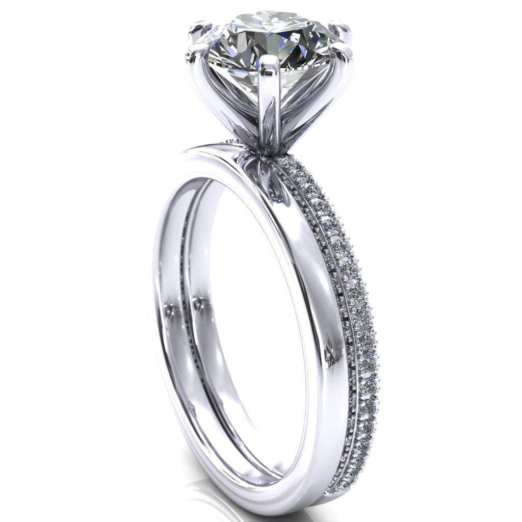 Mariyah Round Moissanite 6 Prong 3/4 Eternity 3 Sided Diamond Shank Engagement Ring-Custom-Made Jewelry-Fire & Brilliance ®