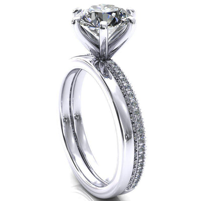 Mariyah Round Moissanite 6 Prong 3/4 Eternity 3 Sided Diamond Shank Engagement Ring-Custom-Made Jewelry-Fire & Brilliance ®