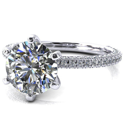 Mariyah Round Moissanite 6 Prong 3/4 Eternity 3 Sided Diamond Shank Engagement Ring-Custom-Made Jewelry-Fire & Brilliance ®