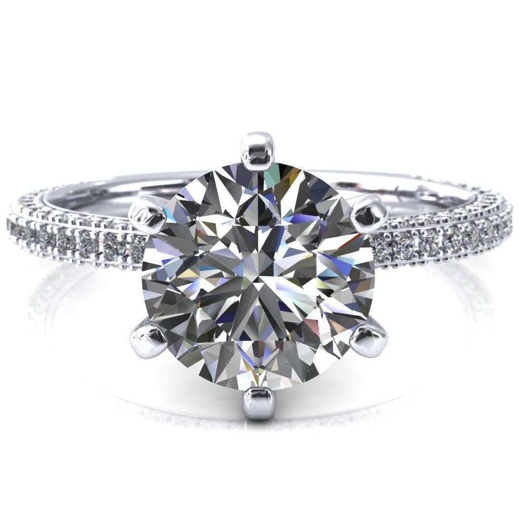 Mariyah Round Moissanite 6 Prong 3/4 Eternity 3 Sided Diamond Shank Engagement Ring-Custom-Made Jewelry-Fire & Brilliance ®