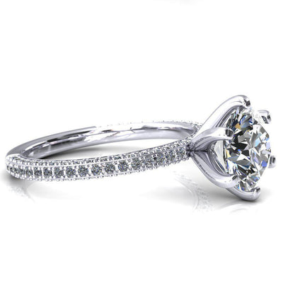 Mariyah Round Moissanite 6 Prong 3/4 Eternity 3 Sided Diamond Shank Engagement Ring-Custom-Made Jewelry-Fire & Brilliance ®