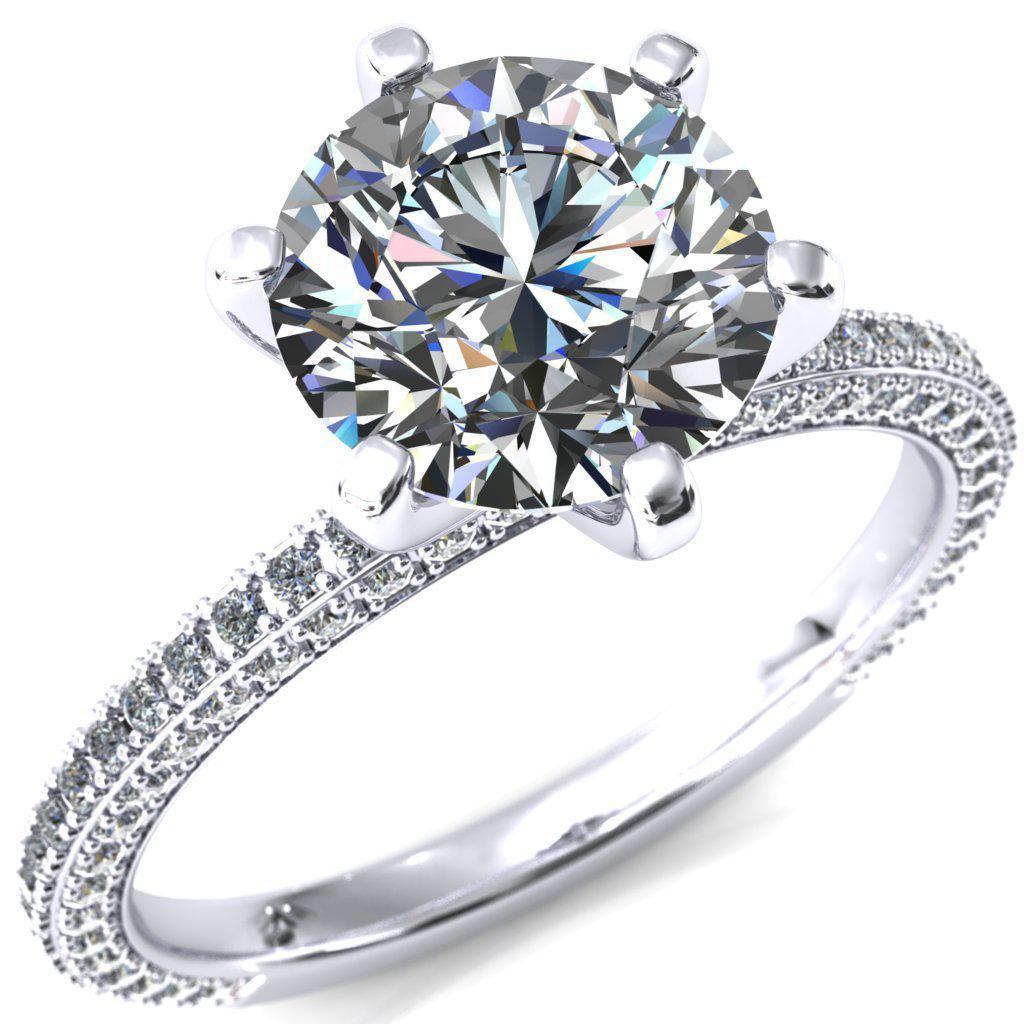 Mariyah Round Moissanite 6 Prong 3/4 Eternity 3 Sided Diamond Shank Engagement Ring-Custom-Made Jewelry-Fire & Brilliance ®