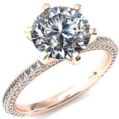 Mariyah Round Moissanite 6 Prong 3/4 Eternity 3 Sided Diamond Shank Engagement Ring-Custom-Made Jewelry-Fire & Brilliance ®