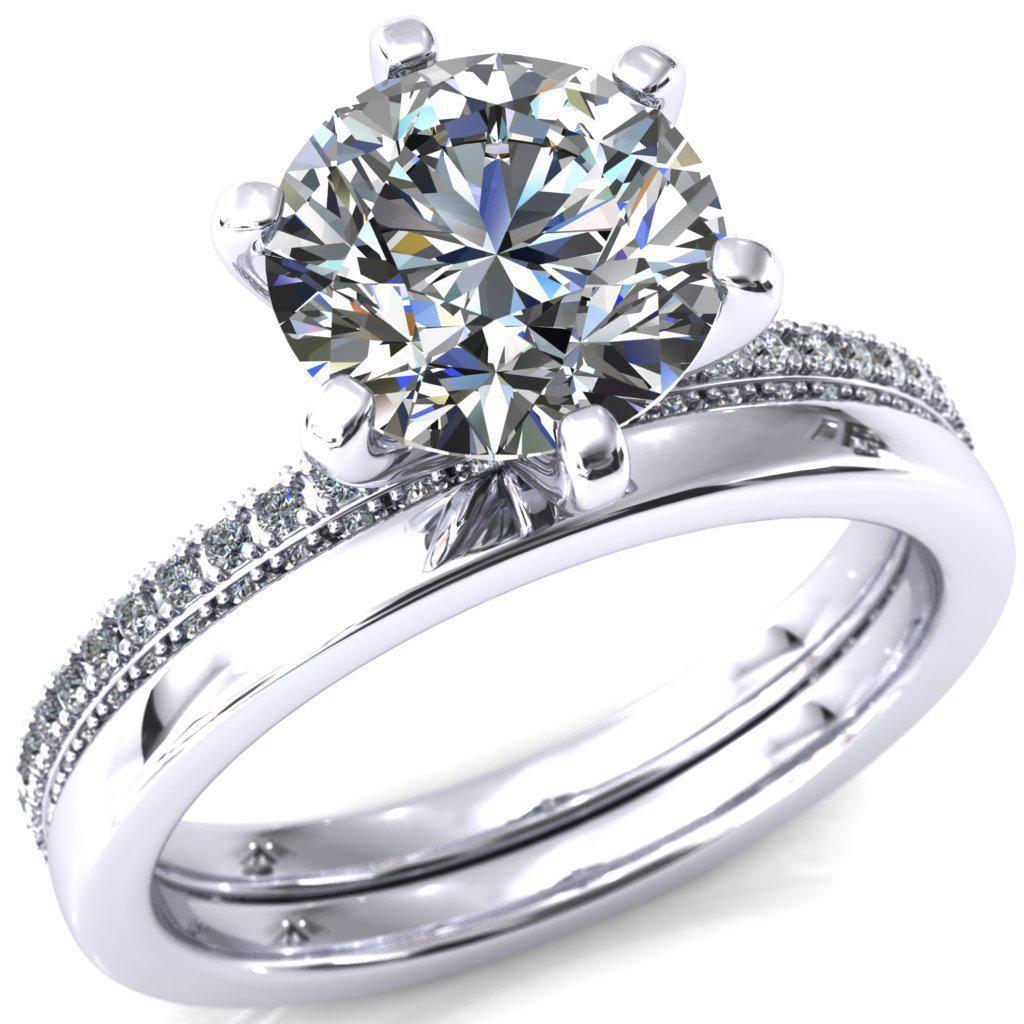 Mariyah Round Moissanite 6 Prong 3/4 Eternity 3 Sided Diamond Shank Engagement Ring-Custom-Made Jewelry-Fire & Brilliance ®