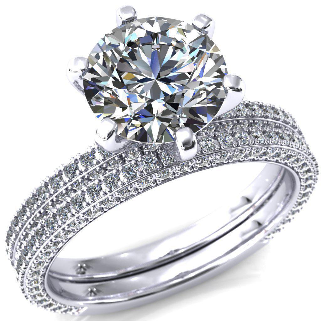 Mariyah Round Moissanite 6 Prong 3/4 Eternity 3 Sided Diamond Shank Engagement Ring-Custom-Made Jewelry-Fire & Brilliance ®