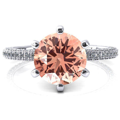 Mariyah Round Champagne Sapphire 6 Prong 3/4 Eternity 3 Sided Diamond Shank Engagement Ring-FIRE & BRILLIANCE