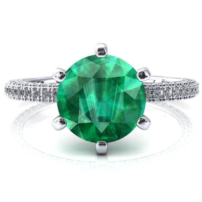 Mariyah Round Emerald 6 Prong 3/4 Eternity 3 Sided Diamond Shank Engagement Ring-FIRE & BRILLIANCE