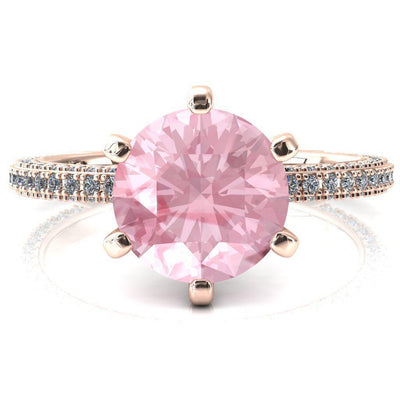 Mariyah Round Pink Sapphire 6 Prong 3/4 Eternity 3 Sided Diamond Shank Engagement Ring-FIRE & BRILLIANCE