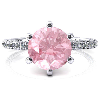 Mariyah Round Pink Sapphire 6 Prong 3/4 Eternity 3 Sided Diamond Shank Engagement Ring-FIRE & BRILLIANCE