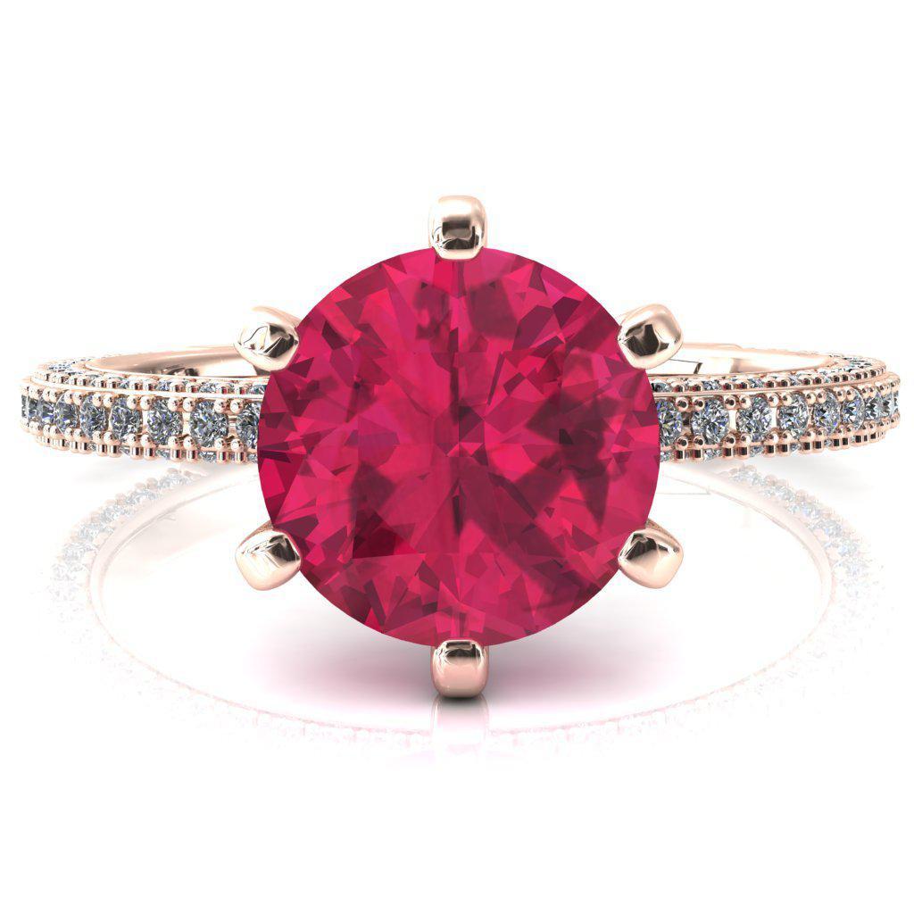 Mariyah Round Ruby 6 Prong 3/4 Eternity 3 Sided Diamond Shank Engagement Ring-FIRE & BRILLIANCE